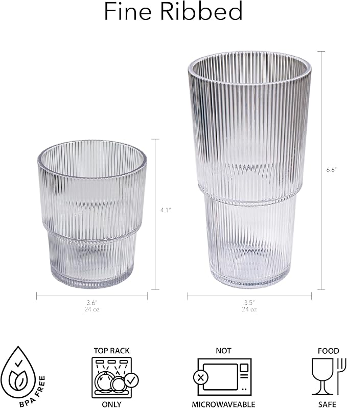 Fine Ribbed Acrylic Drinking Glass - Image 3