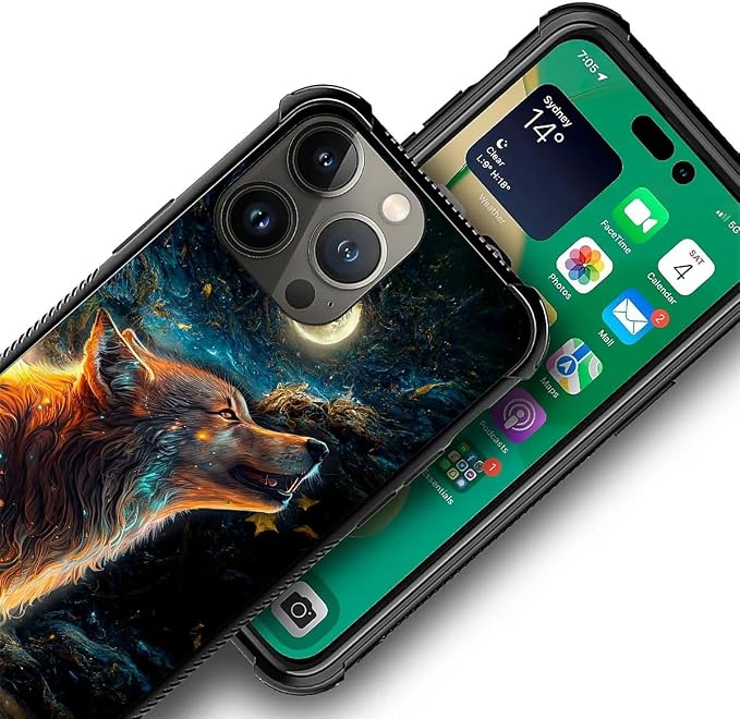 for iPhone 14 Pro Case, Star Cave Hungry Wolf Pattern Graphic Design Girl Boy - Image 2