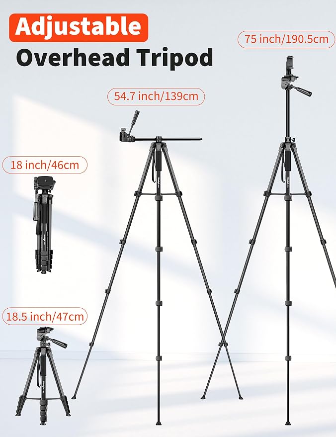 Nineigh 75" Phone Tripod Stand, Overhead Tripod - Image 5