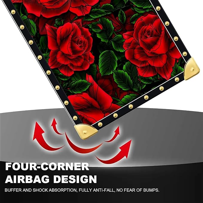 Compatible with iPhone Xs Max Case, Vector Red Rose Green Leaf Luxury Golden - Image 6