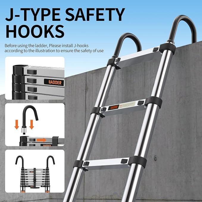 Telescoping Ladder, with Stable Hook and stabilizer barand, Extension Ladder - Image 3