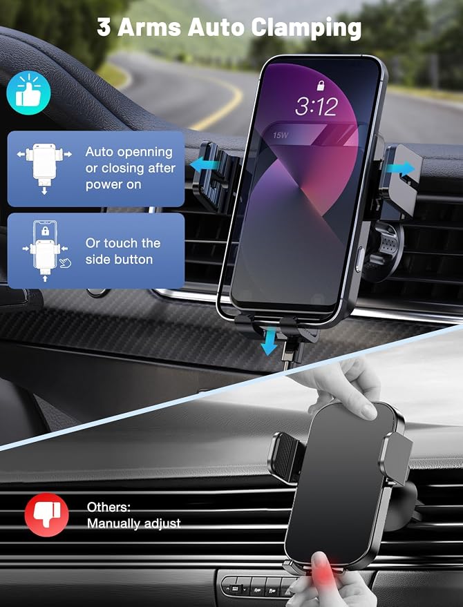 Wireless Car Charger, MOKPR Auto-Clamping Car Mount 15W/10W/7.5W Fast Charging - Image 3