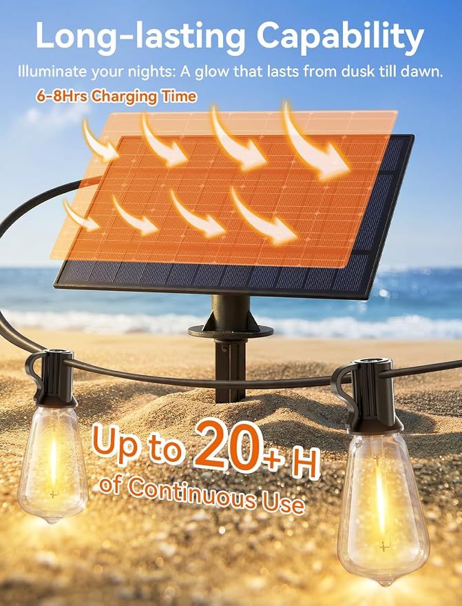 Brightever 60FT Solar String Lights Outdoor Waterproof, Patio Lights Solar - Image 3