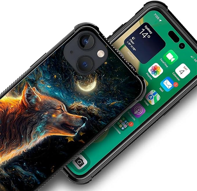 for iPhone 13 Case, Star Cave Hungry Wolf Pattern Graphic Design Girl Boy Soft - Image 3