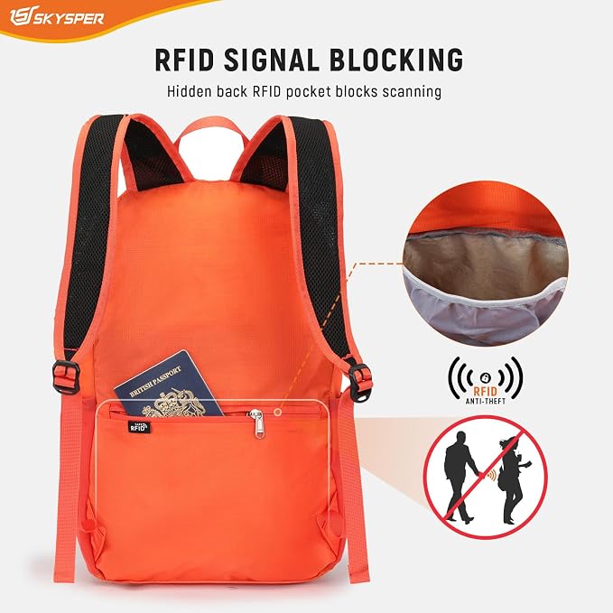 SKYSPER Small Hiking Backpack for Men Women 20L RFID Packable Daypack - Image 2