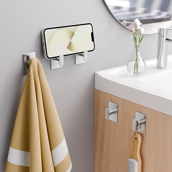pickpiff Adhesive Towel Hooks for Bathroom: 20LB Extra Strong Wall Hanger for - Image 7