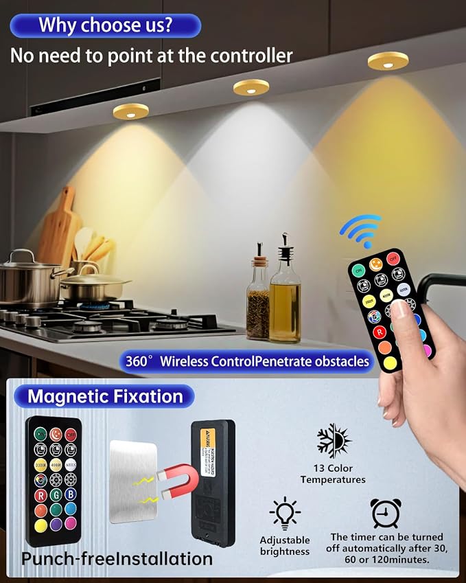 LED Puck Lights with Remote, 2000mAH Battery Operated, Rechargeable Shelf Light - Image 3