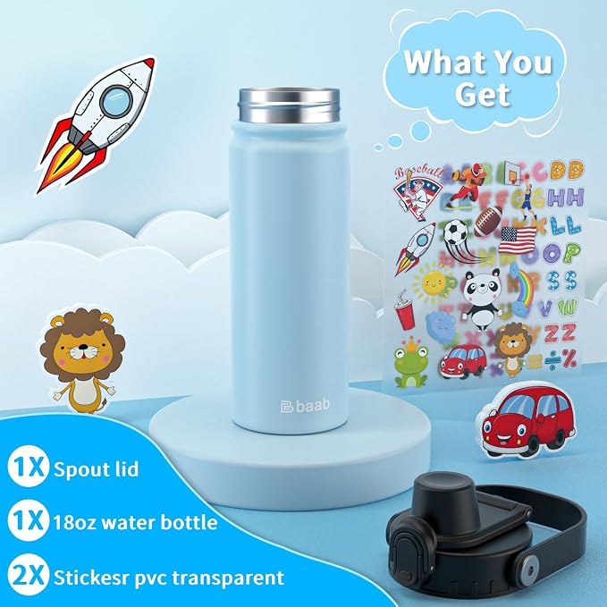 baab 18oz Kids Water Bottle, Insulated Kids Water Bottle - Image 7