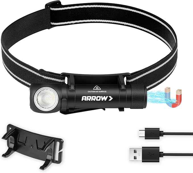 Arrow 1000 Lumens LED Headlamp Rechargeable, 90° Rotatable Head Lamp by ArrowToolGroup