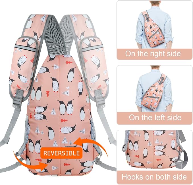 ZOMAKE Sling Bag, Penguin Pink, 5 Separate Compartments, Anti-Theft, Adjustable - Image 5