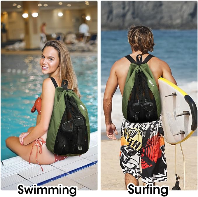 WANDF Swim Bag Mesh Drawstring Backpack Beach Backpack - Image 7