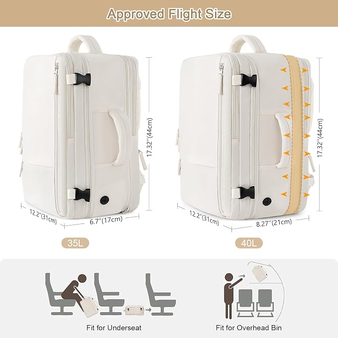 Sinaliy Travel Backpack for Women, Expandable 40L Carry on Flight Approved - Image 3