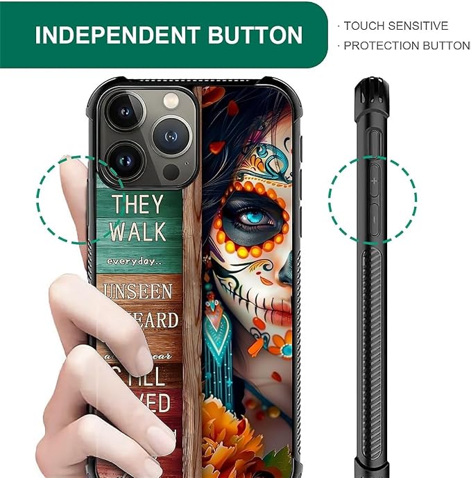 for iPhone 16 Pro Max Case, Sugar Skull Day of Death Halloween Pattern Graphic - Image 4
