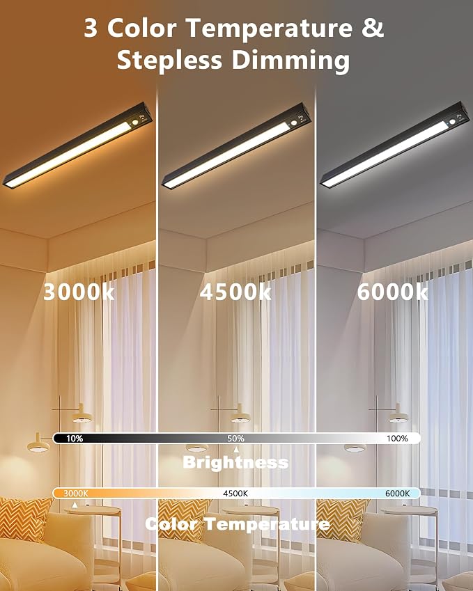 Rechargeable Motion Sensor Ceiling Light, Full Metal Battery Powered LED Closet - Image 4