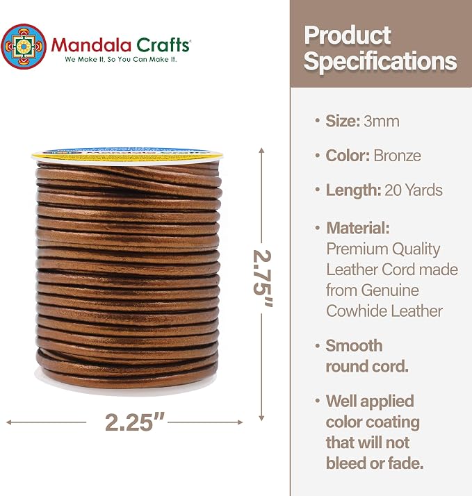 Mandala Crafts Round Genuine Bronze Leather Cord - Image 4