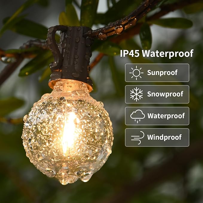 100ft 2-Pack Outdoor String Lights, Dimmable G40 LED String Lights - Image 4