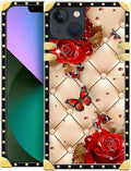Compatible with iPhone 13 Case, Shining Red Rose Butterfly Leather Background by Unknown