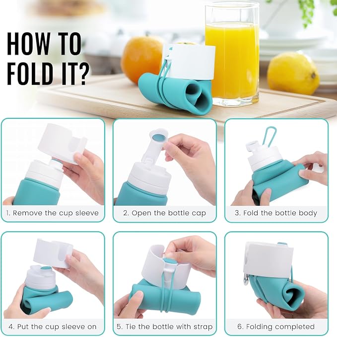 Nefeeko Collapsible Water Bottle, BPA Free 26oz Foldable Water Bottle - Image 8