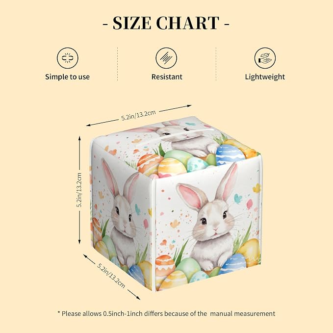 Tissue Box Cover Square, Cute Easter Rabbit and Eggs Tissue Box Holder - Image 2