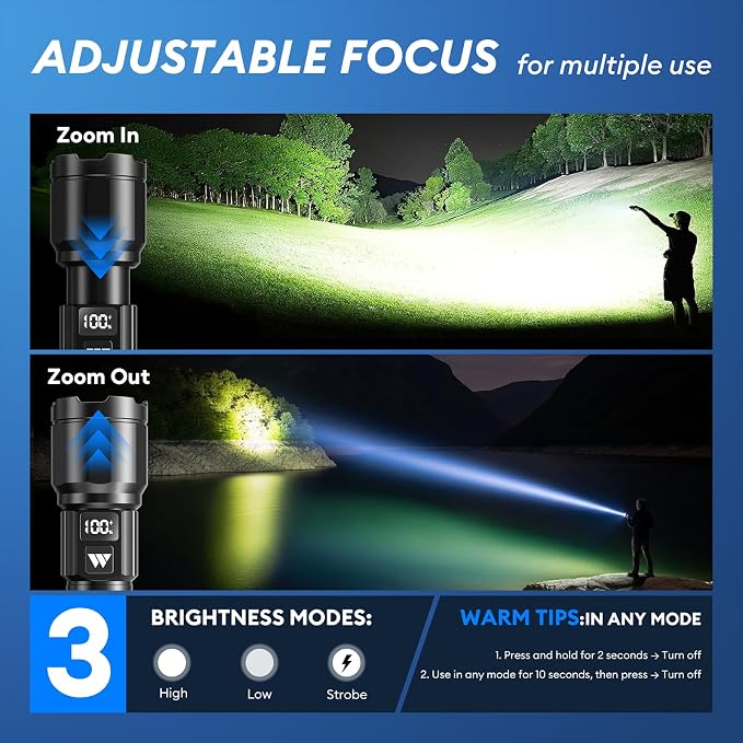 3 Pack Rechargeable Flashlights High Lumens, Super Bright LED Tactical - Image 3