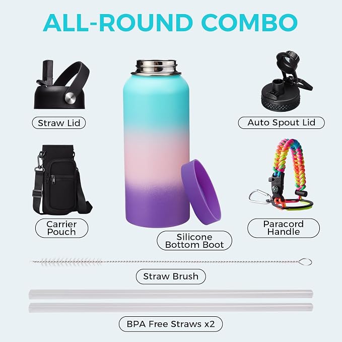 32 40/64/128 oz Flask Water Bottles Insulated - - Image 2