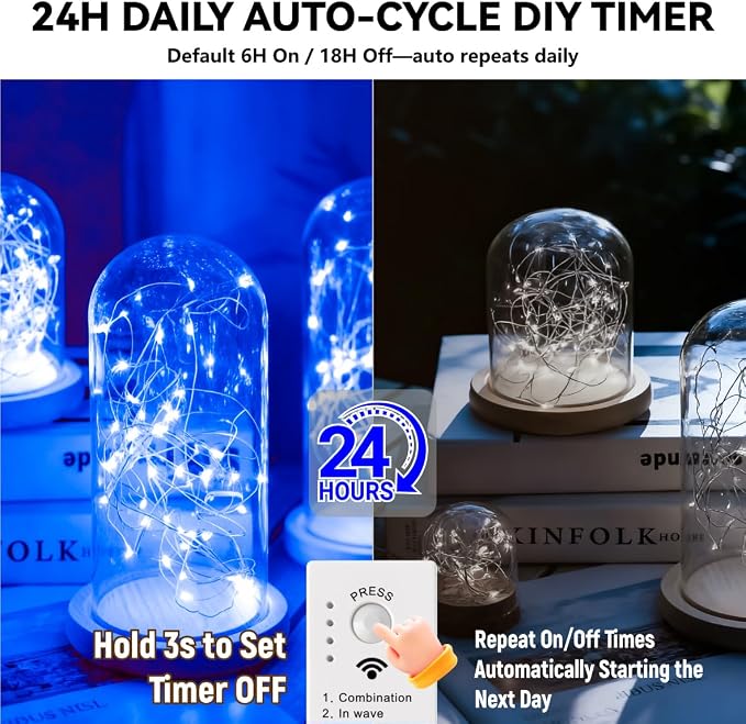 HXWEIYE Rechargeable Fairy Lights Battery Operated, DIY Timer & 8 Modes - Image 4