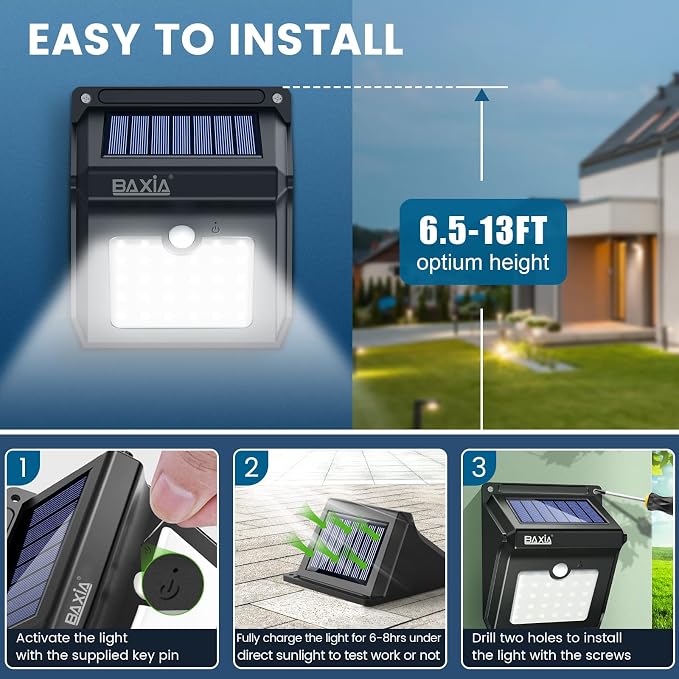 BAXIA TECHNOLOGY Solar Outdoor Lights Wireless Security Motion Sensor Solar - Image 7