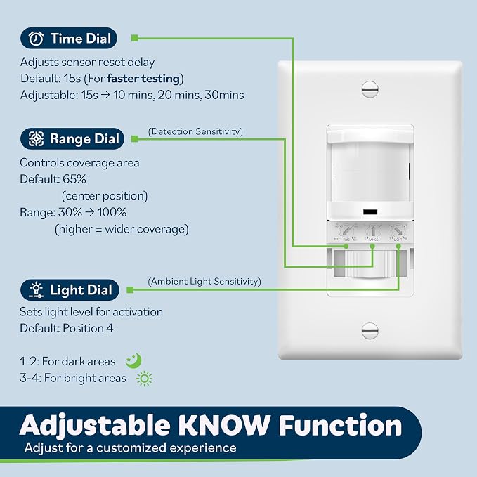 TOPGREENER In-Wall PIR Motion Sensor Light Switch, Single Pole Occupancy Sensor - Image 3