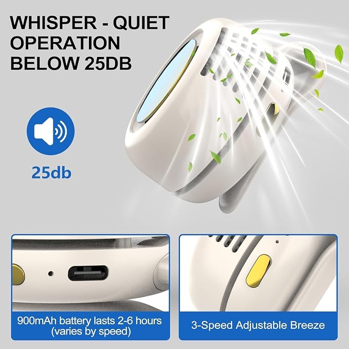 TFQXA1Z Portable Silent Clip On Bladeless Fan, Rechargeable Wearable Fan - Image 3
