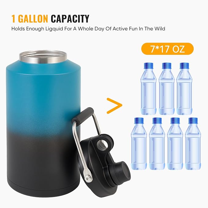 Insulated Gallon Jug with Handle, One Gallon, 128oz Stainless Steel, Large - Image 5