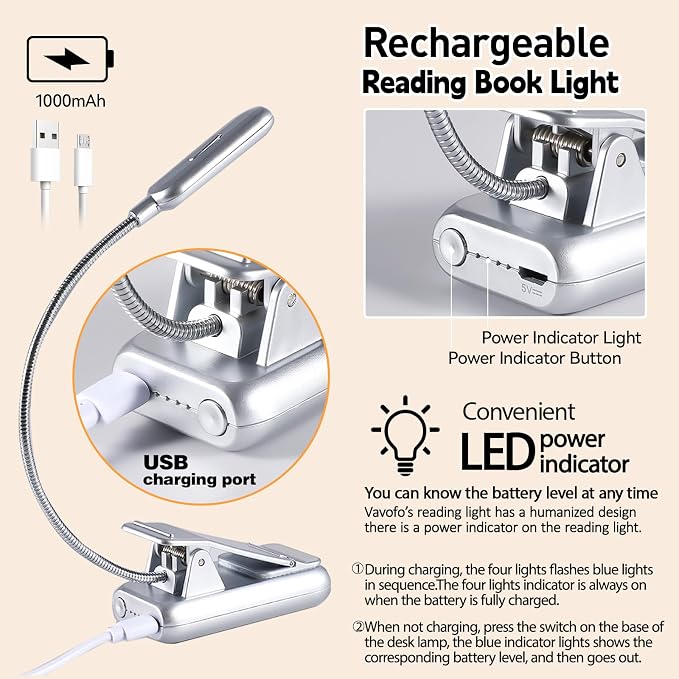 VAVOFO Rechargeable Book Light for Reading in Bed Kids, 7 LED Reading Light - Image 4