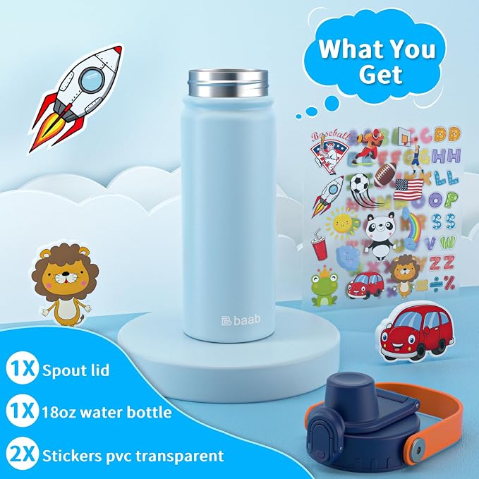 baab 18oz Kids Water Bottle, Insulated Kids Water Bottle - Image 7