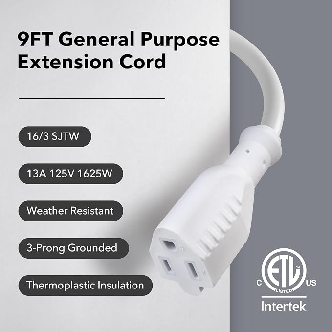 BN-LINK 9ft Outdoor Extension Cord, 16 Gauge General Purpose Power Cord - Image 3
