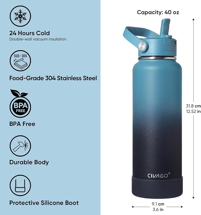 CIVAGO 40 oz Insulated Stainless Steel Water Bottle - Image 7
