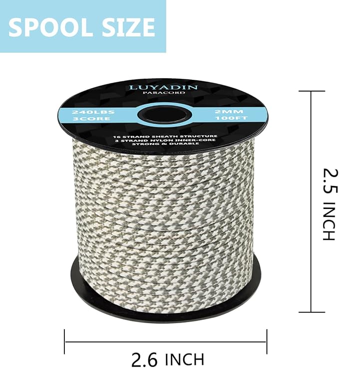 Paracord 240lb - Diameter 2mm Micro Utility Cord -3 Strand Parachute Spool Cord - Image 2