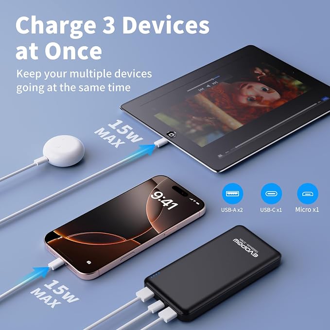 2 Pack Portable Charger, Slimmer 10000mAh Power Bank, USB C in&Out Fast - Image 4