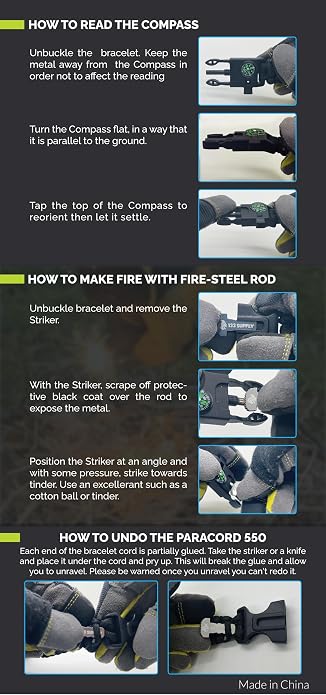 Paracord Bracelet Compass Hiking Survival Kit Emergency Whistle Fire Starter - Image 9