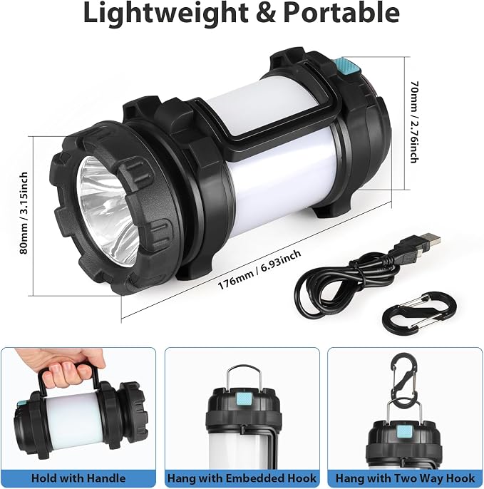 BOBKID 2 Pack Camping Lantern, Outdoor LED Camping Light, Rechargeable - Image 4