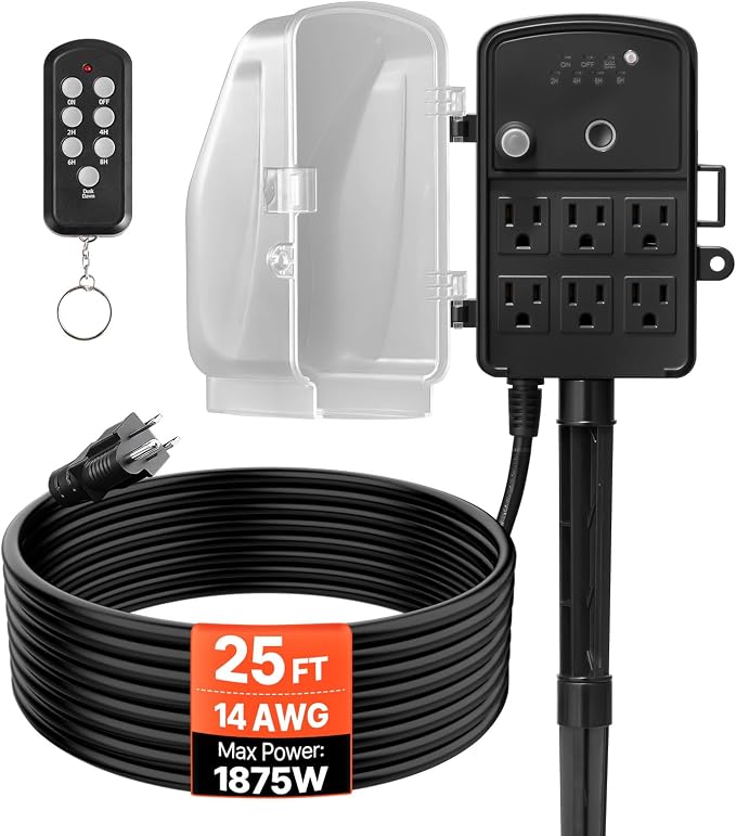 VEVOR Outdoor Power Stake Timer, 25FT Extension Cord, Remote Control Outdoor by VEVOR