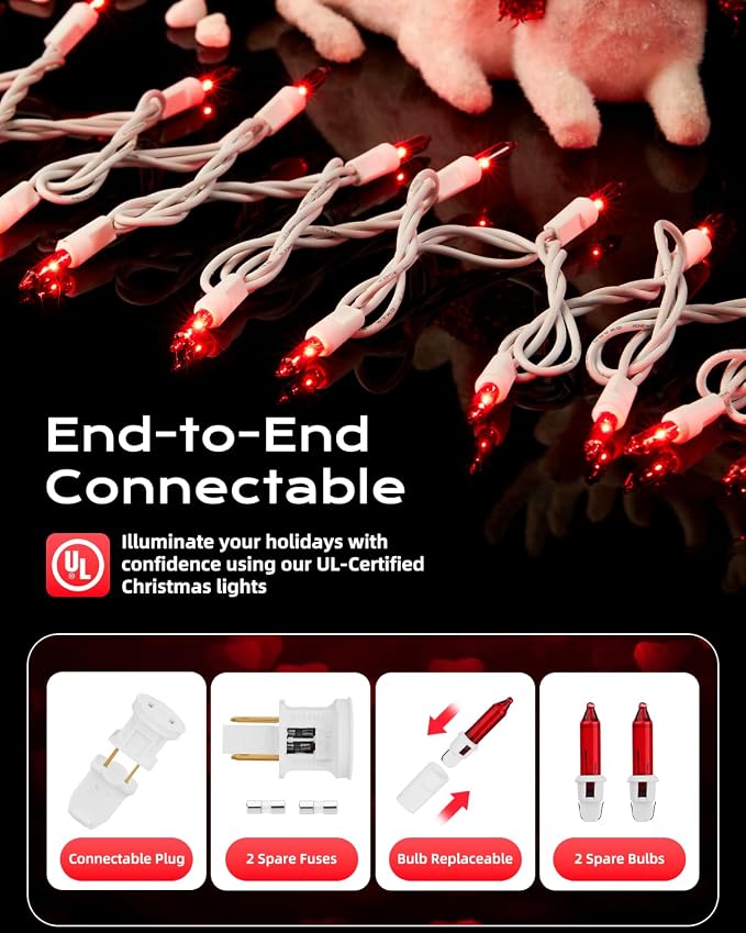 Brightown Red Mini String Lights, 100-Count 26.5ft Incandescent Bulb - Image 3
