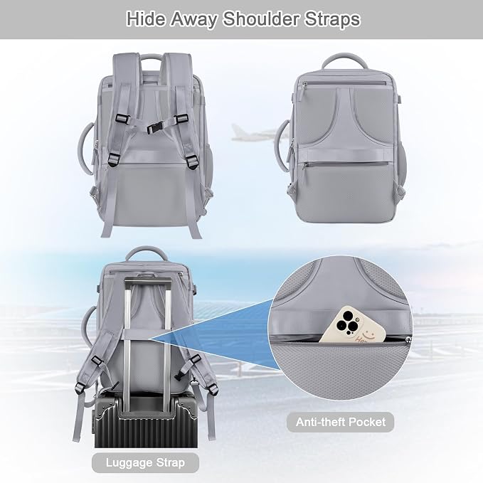Sinaliy Travel Backpack for Women & Men, 40L Carry-On, 17-Inch Laptop, - Image 3