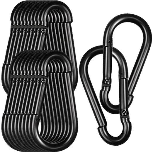 Black Carabiner, Heavy Duty Galvanized Steel Spring Snap Hook Carabiner Clips by High-PQ