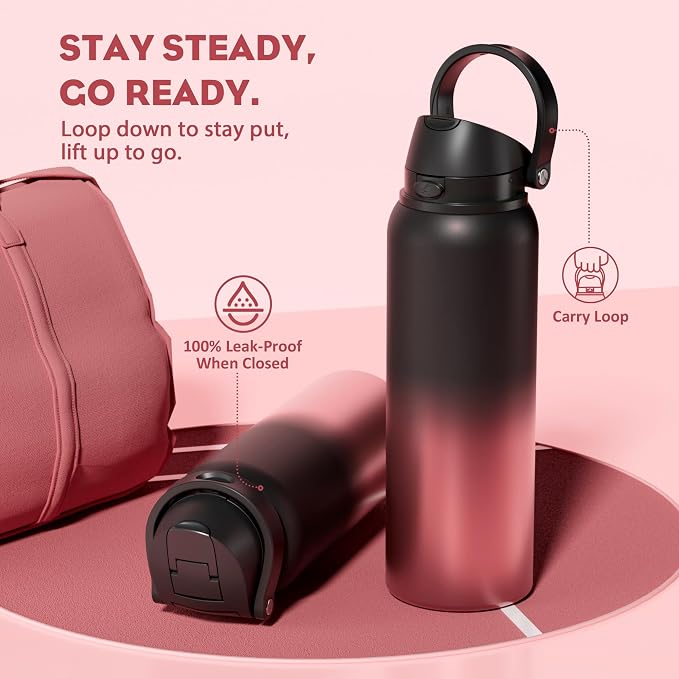 POWCAN 40 oz Stainless Steel Water Bottle: 2-in-1 Push-Button Spout & - Image 4