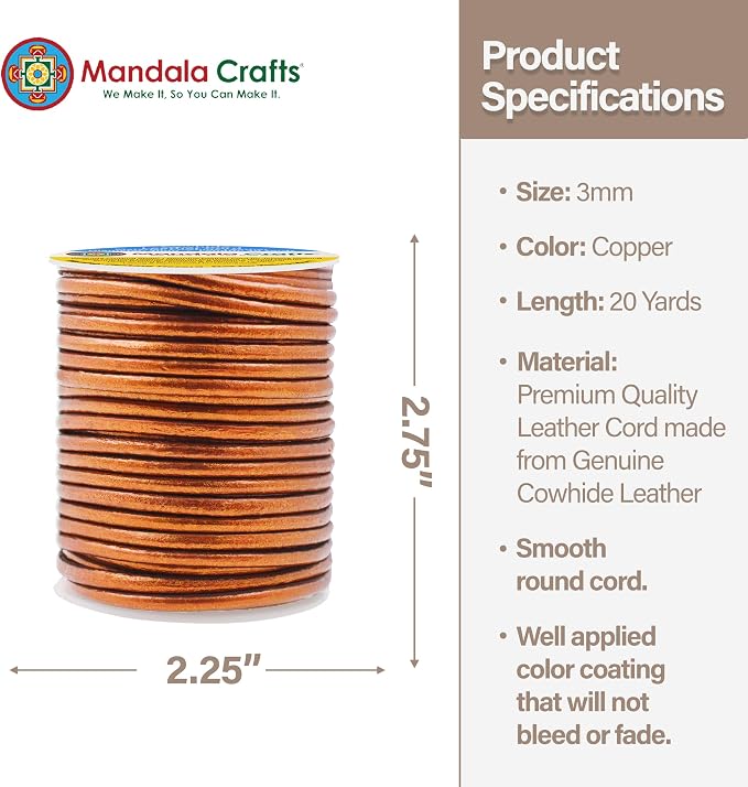 Mandala Crafts Round Genuine Copper Leather Cord - Image 4