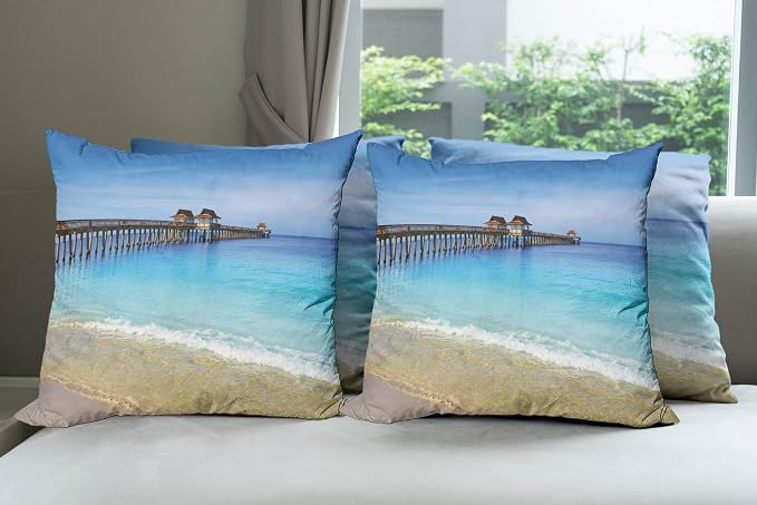Ambesonne Dock Decorative Throw Pillow Case Pack of 4, Naples Pier Paradise by Ambesonne
