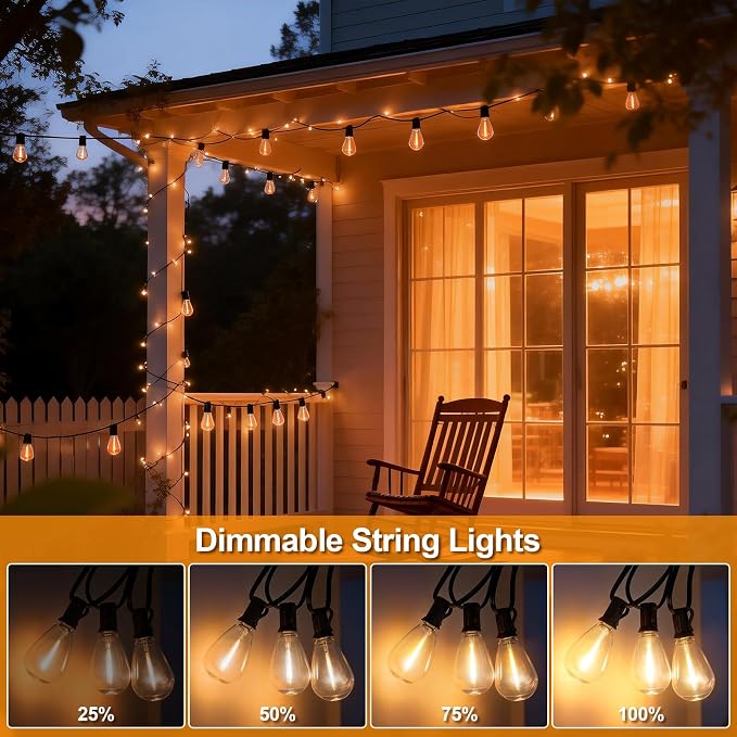 50FT Outdoor String Lights, 15m Waterproof Remote LED Patio Lights - Image 7