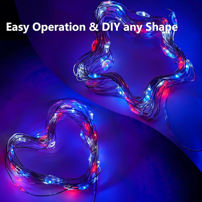 4th of July Decorations, 4 Pack Red White and Blue Fairy Lights Battery Operated - Image 6