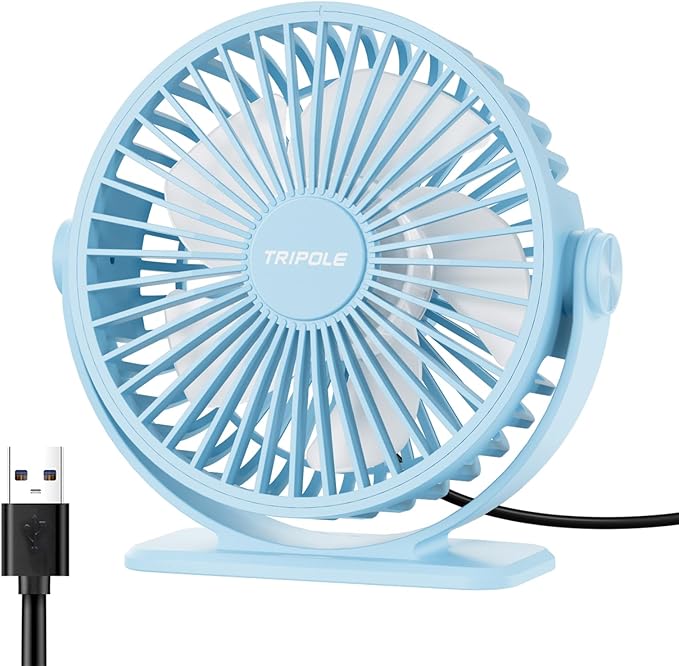 TriPole Small Desk Fan USB Powered Mini Portable Fan, 3 Speeds Strong Breeze by TriPole