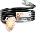 8 ft 16/3 awg 3 Outlet Extension Cord Splitter by Deeklify
