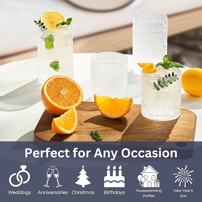 Khen Plastic Hobnail Drinking Glasses Set of 12 Clear Color Cups 6x 10oz - Image 2